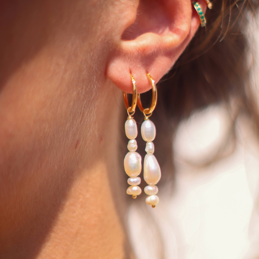 Anneaux créoles perles blanches