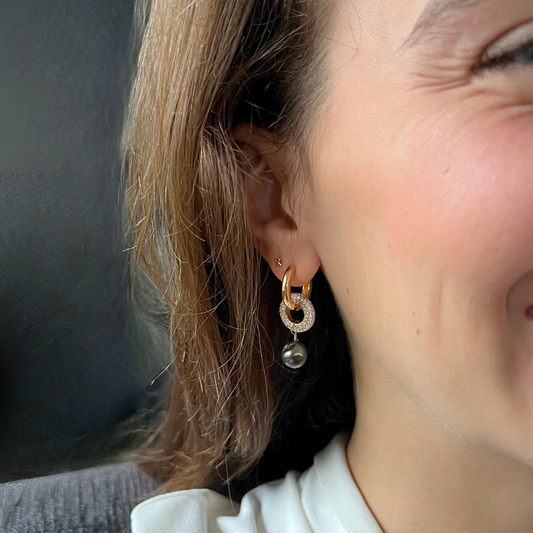 anneaux boucles d'oreilles strass perle tahiti