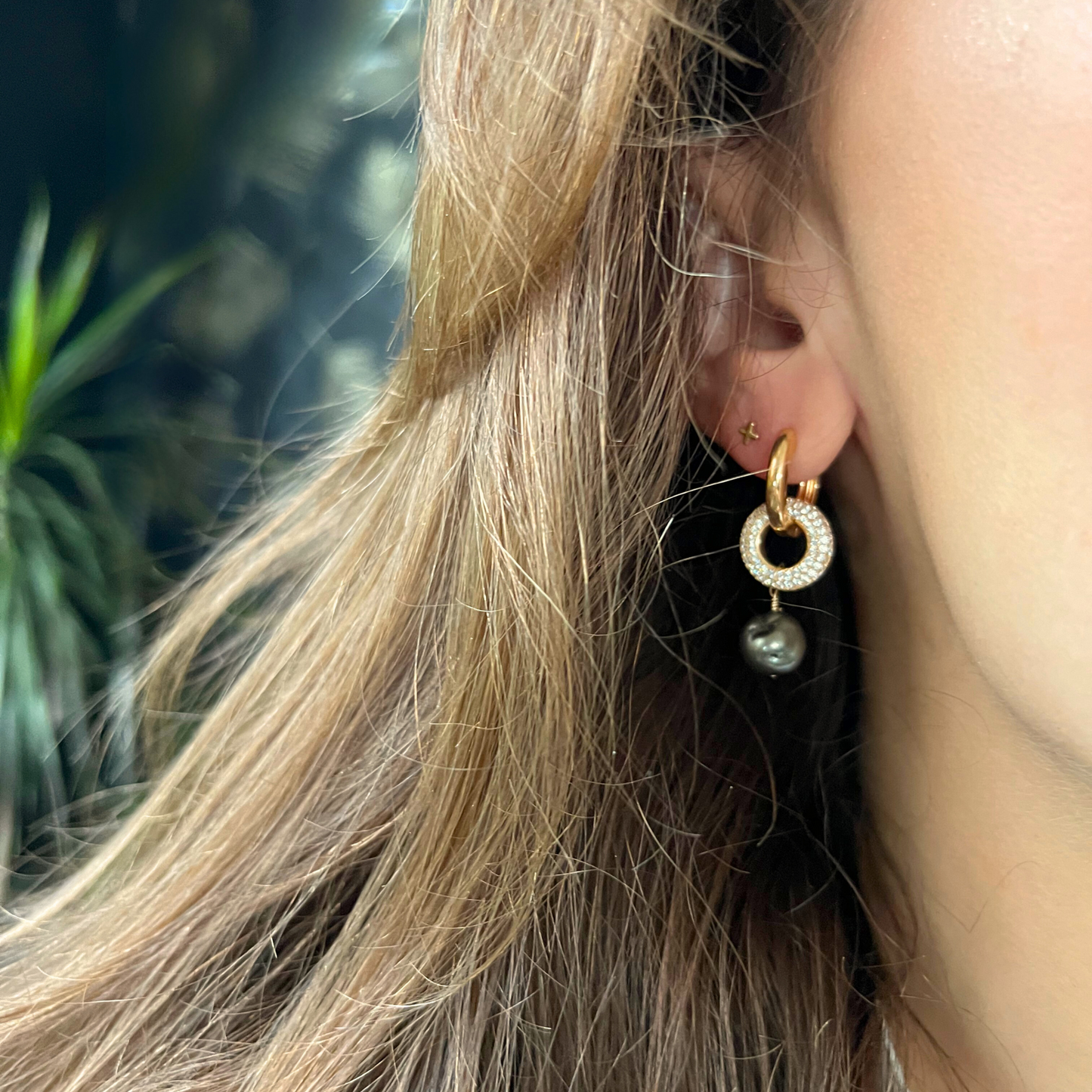 boucles d'oreilles strass perle tahiti