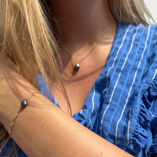 Bracelet perle de tahiti chaine double tour