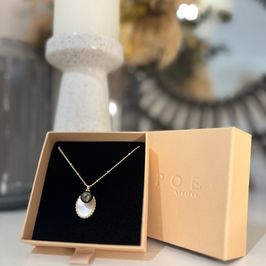 Emballage collier perle de tahiti et medaille nacre
