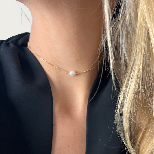 Collier ras de cou perle eau douce ajustable perle coulissante