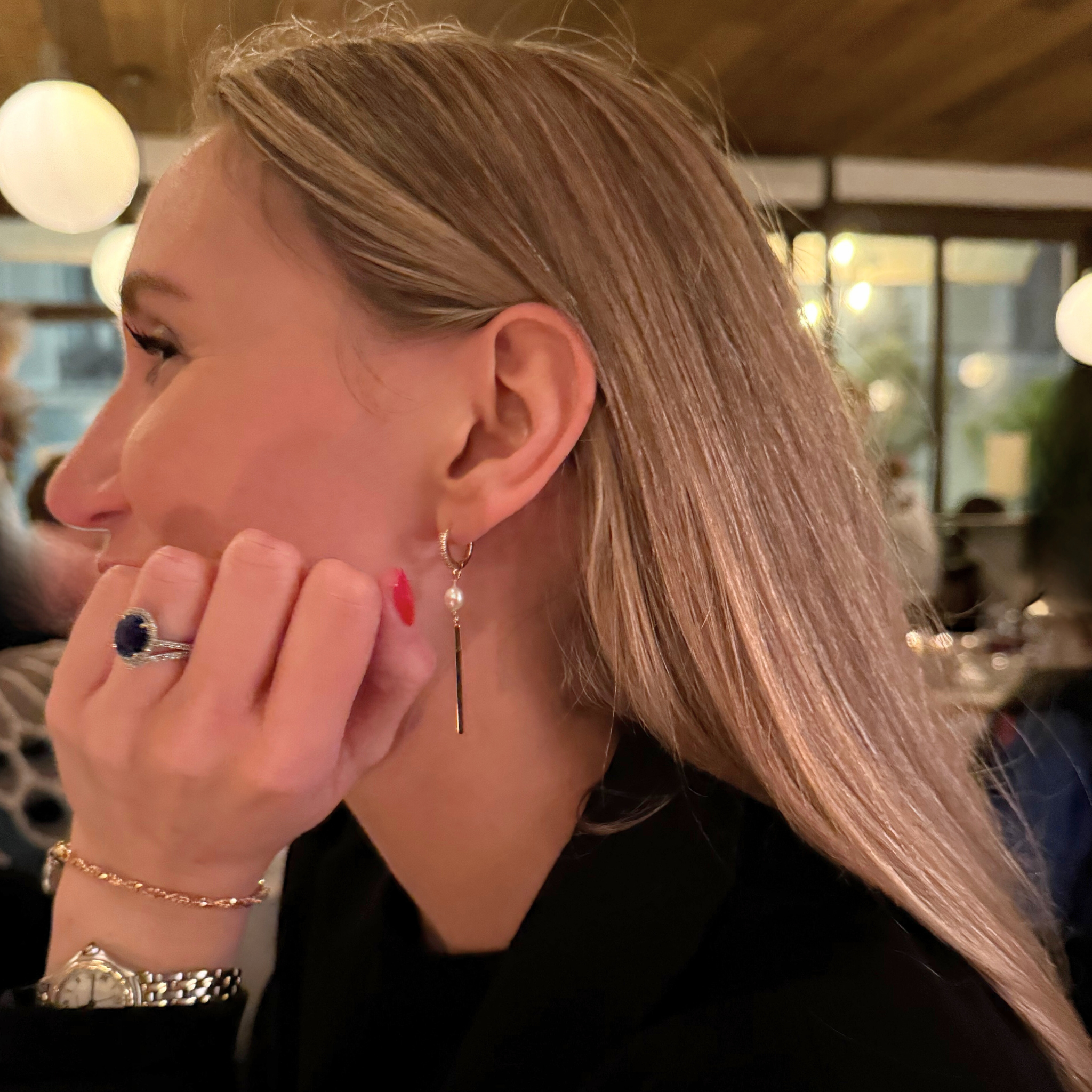 boucle d'oreille strass et perle eau douce