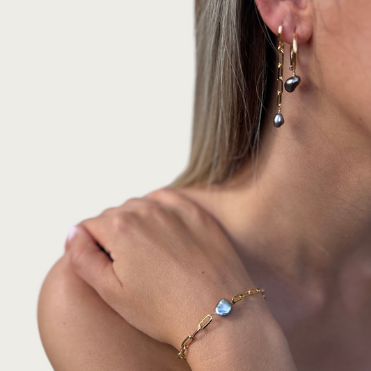 Boucle d'oreille anneau keshi tahiti chaine goldfilled