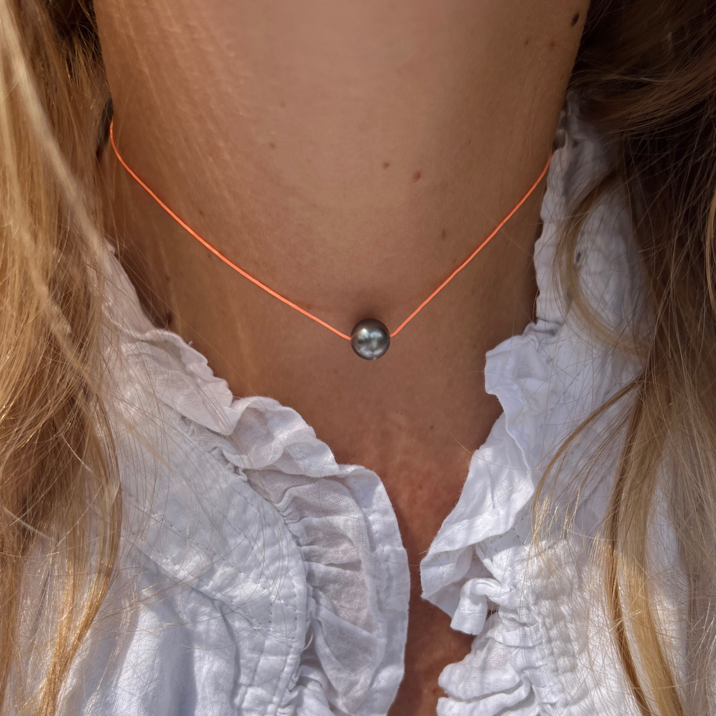 ras de cou perle de tahiti cordon orange