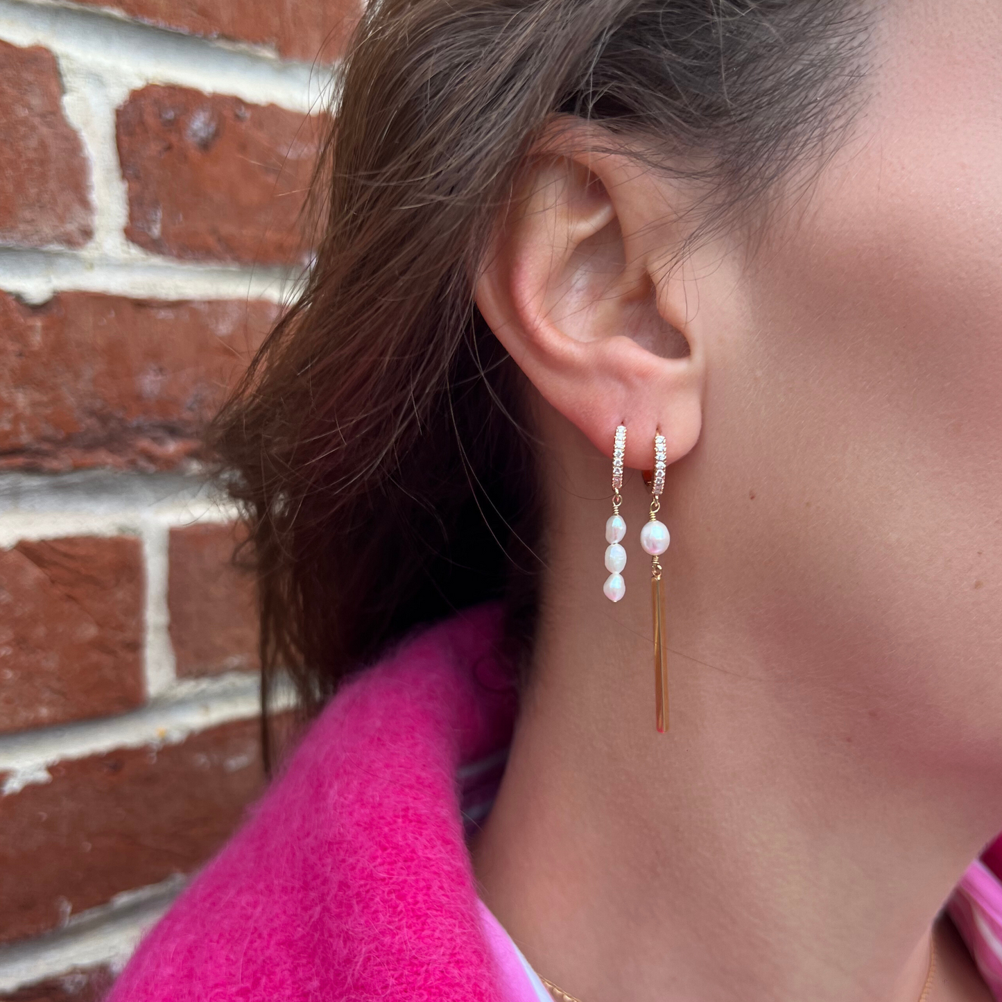 boucle d'oreille anneaux strass perle eau douce