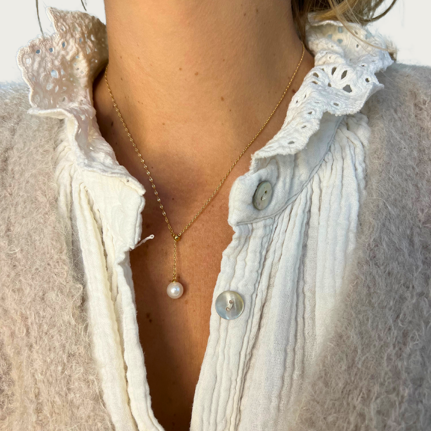 Collier double chaine perle eau douce
