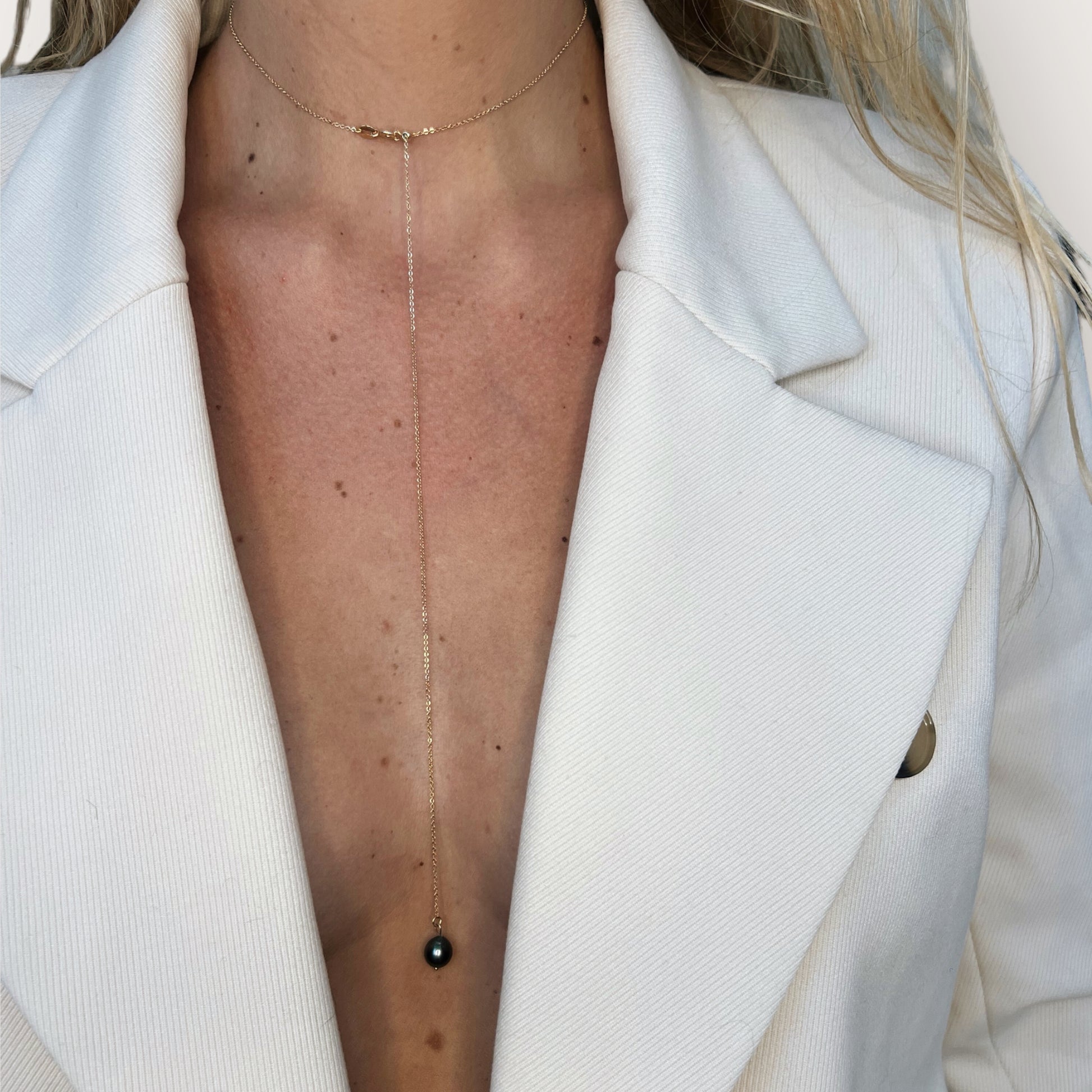 collier plongeant perle de tahiti ajustable avec perle coulissante